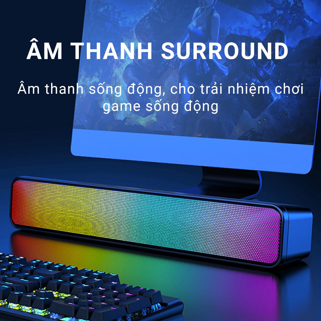 Loa Bluetooth Soundbar RGB, Có Khe Cắm Thẻ Nhớ, USB Dùng Cho Máy Tính, PC, Điện Thoại - Hàng Nhập Khẩu