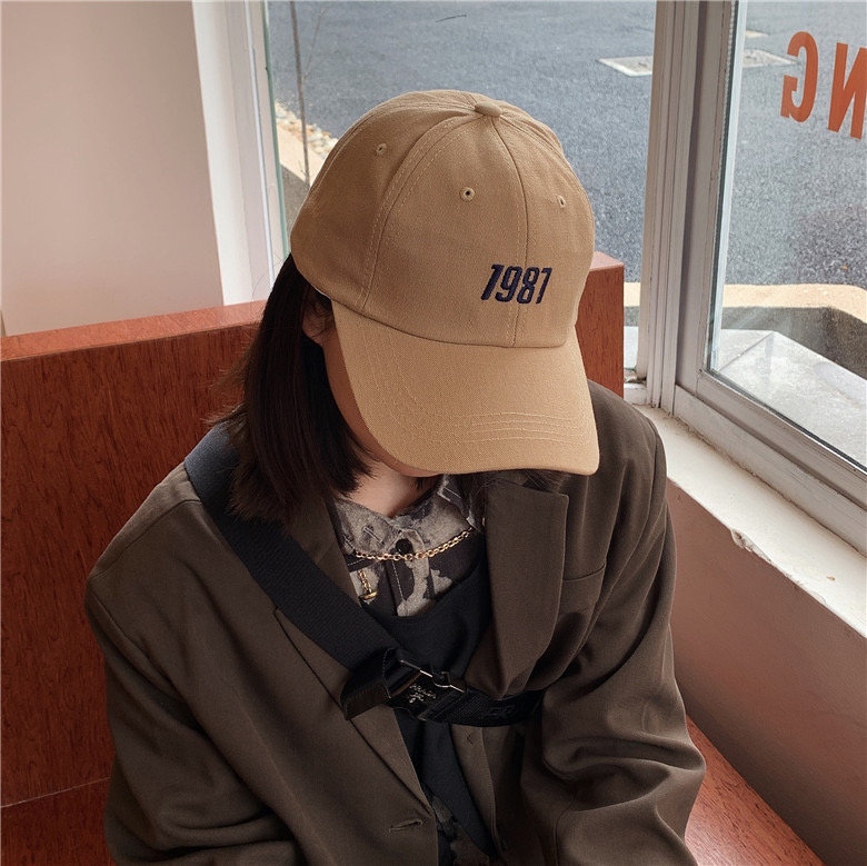 Mũ/ nón lưỡi trai Hàn Quốc in chữ 1987 màu nâu sữa, Nón kết trơn unisex nam nữ hàng chuẩn đẹp