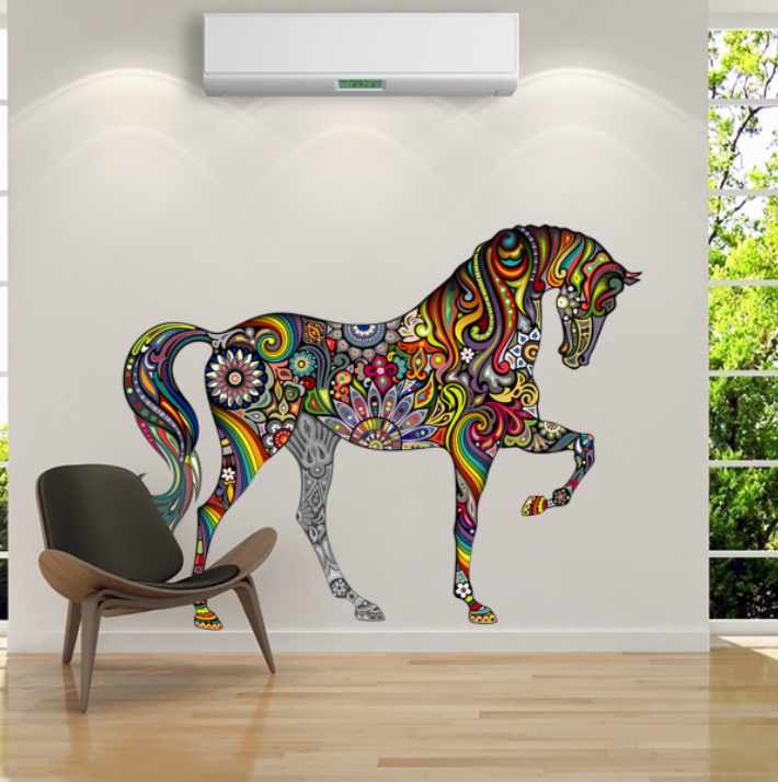 Decal trang trí tường - Ngựa hoa văn phong cách hiện đại mới