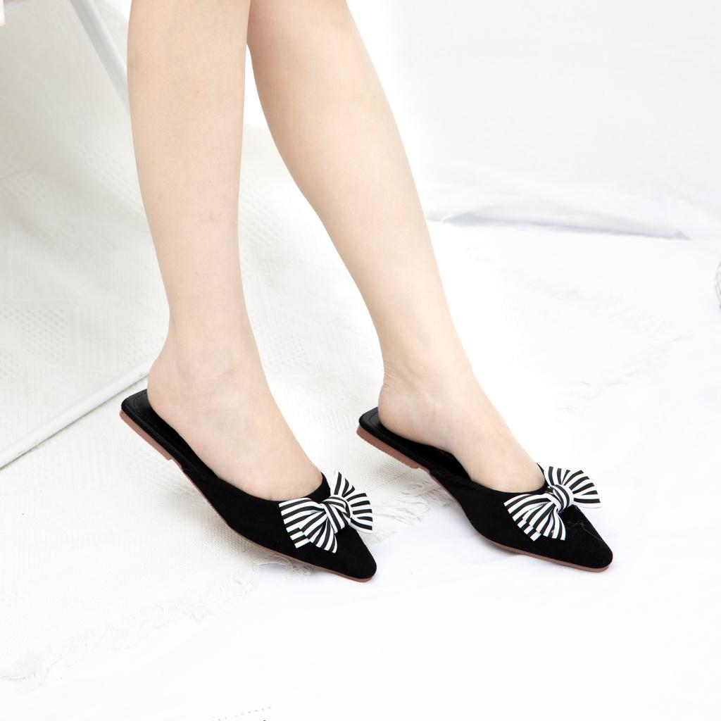 Sục Nữ thời trang MWC sục đế bệt mũi nhọn đính nơ siêu xinh NUDE- 8100
