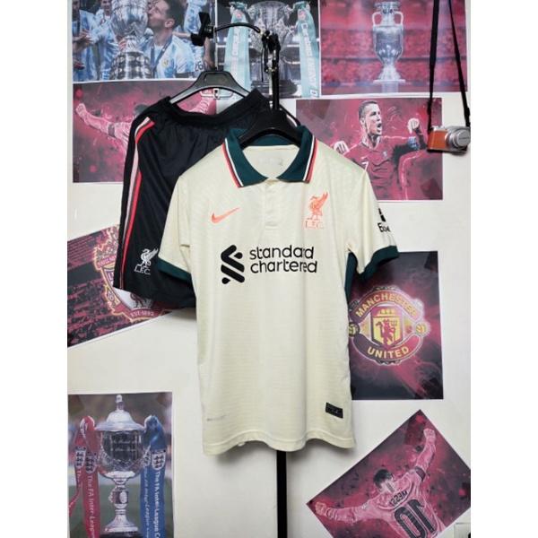 Set Bộ Thể Thao Nam Áo Bóng Đá CLB Liverpool Sân Khách Màu Trắng Kem Chuẩn Áo Thi Đấu mùa giải 2021/22