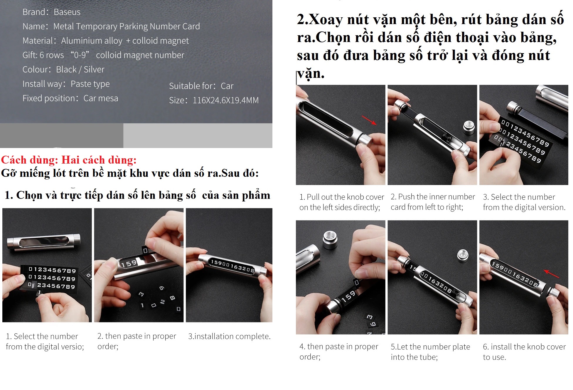 Bảng số 2 mặt dán táp lô trên xe hơi Baseus Baseus Baseus All Metal Temporary ACNUM-C01 - Hàng chính hãng