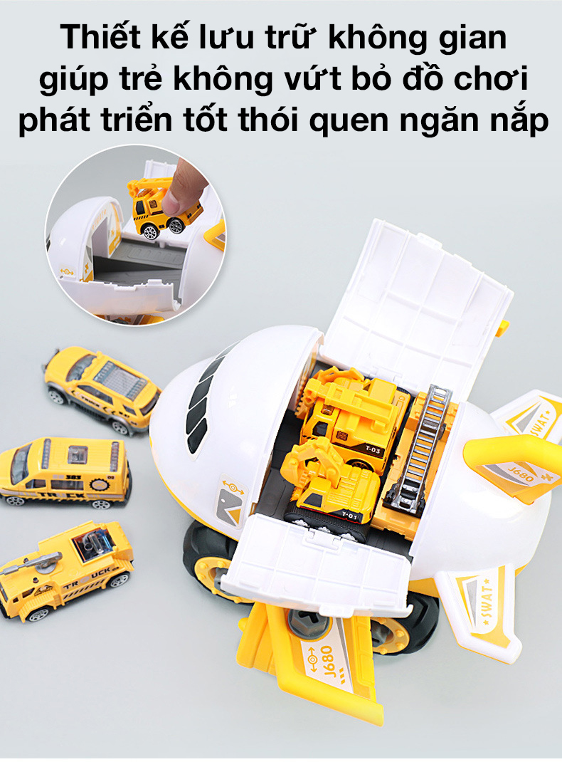 Đồ chơi máy bay lắp ráp KAVY 269-19 kèm 4 xe công trình có tua vít biển bảo rèn luyện kĩ năng thực hành cho bé