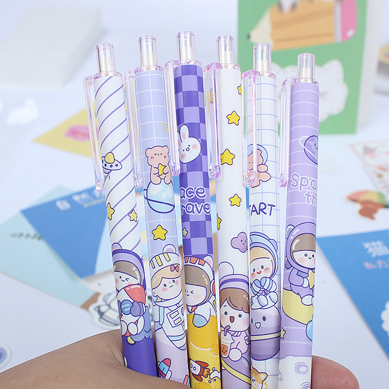 Bút gel bấm mực đen Màu tím phi hành gia Dễ thương ngòi 0.5mm xinh xắn phụ kiện văn phòng phẩm BDC