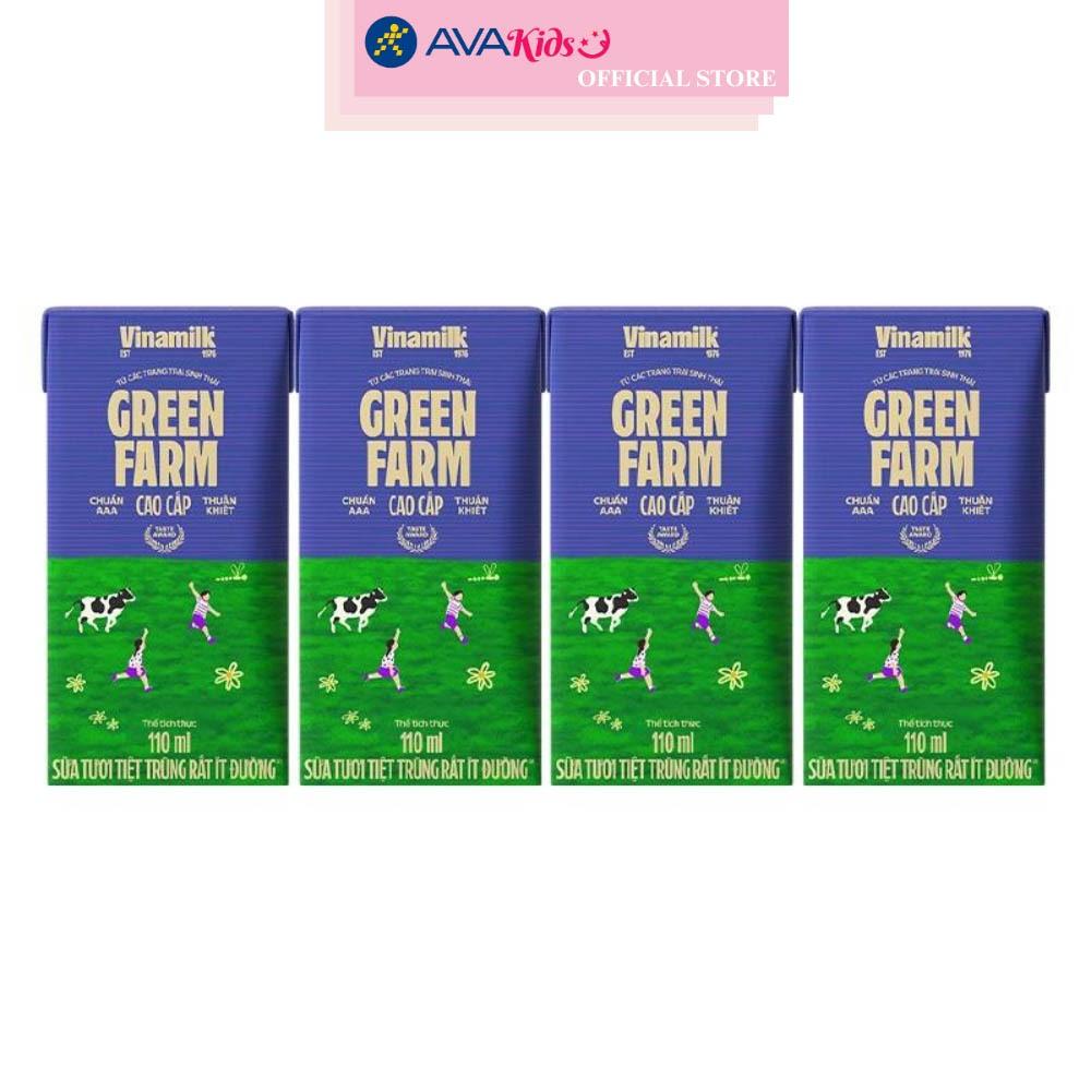 Thùng 48 hộp sữa tươi tiệt trùng Vinamilk Green Farm rất ít đường 110 ml (từ 1 tuổi)