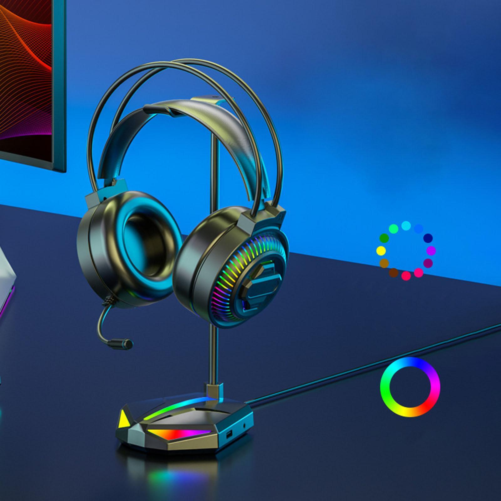 Gaming Headphone Wired 7-LED with Microphone for Computer Black USB