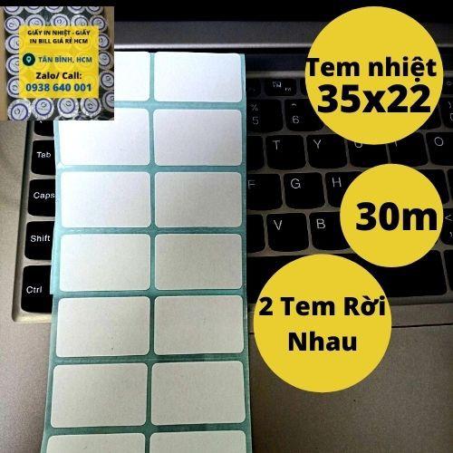 Giấy in mã vạch 35x22mm 2 tem/ hàng. giấy nhiệt. 2000 tem/ cuộn (2 tem rời nhau)