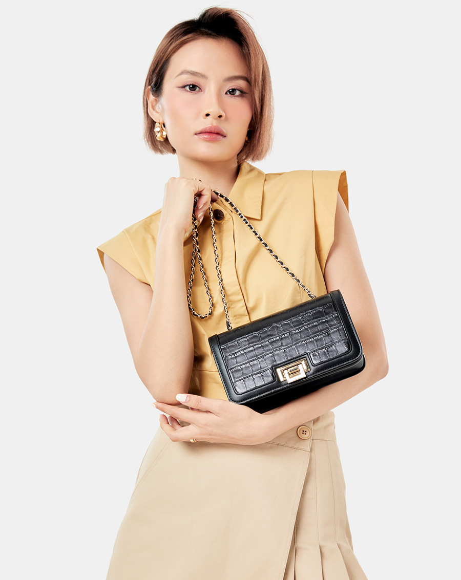 Túi Xách Nhỏ Nữ Thời Trang JUNO Nắp Gập Gắn Khóa Trang Trí TXN660