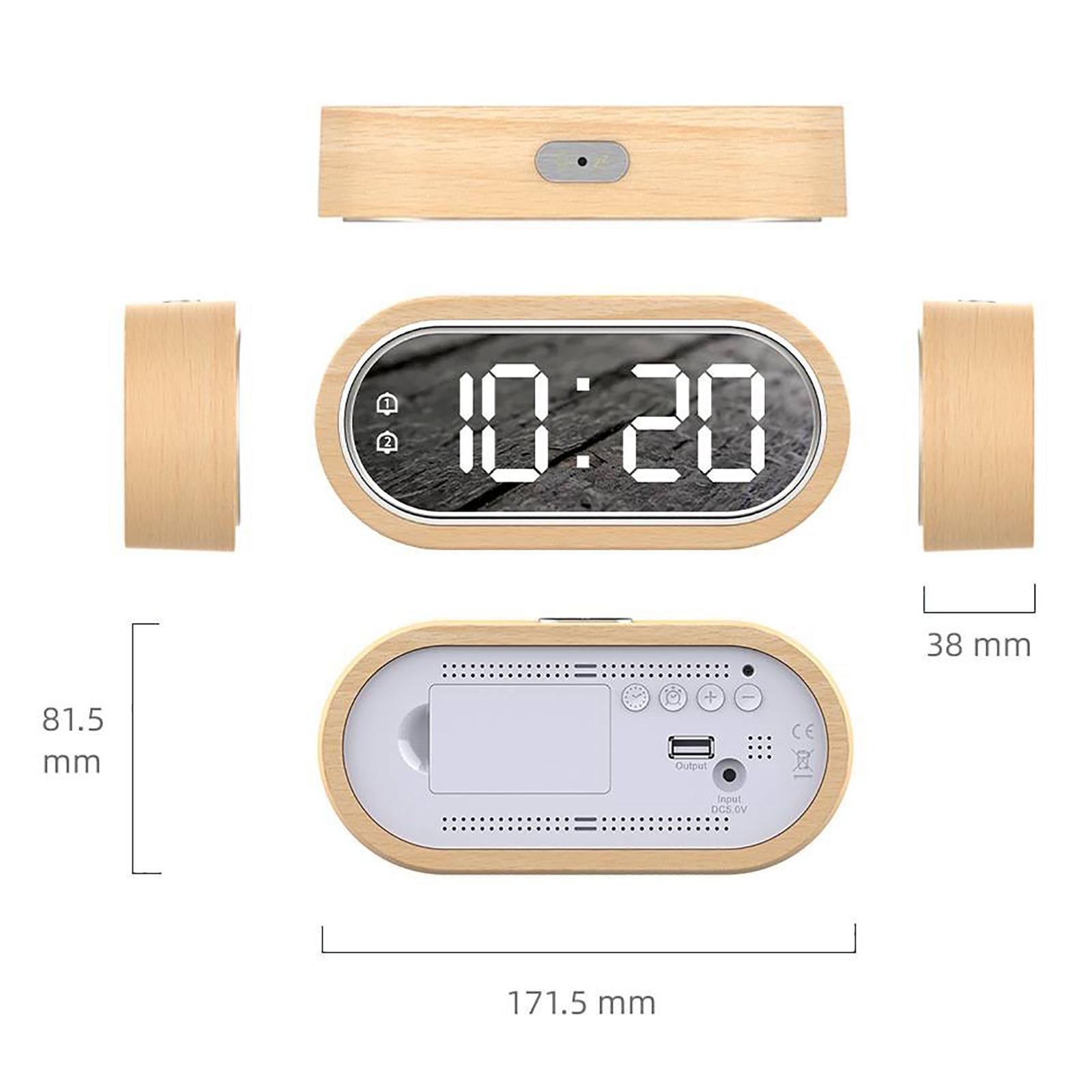 Dual Alarm Clock Temperature USB LED Display Dimmer for Bedroom Bedside Home