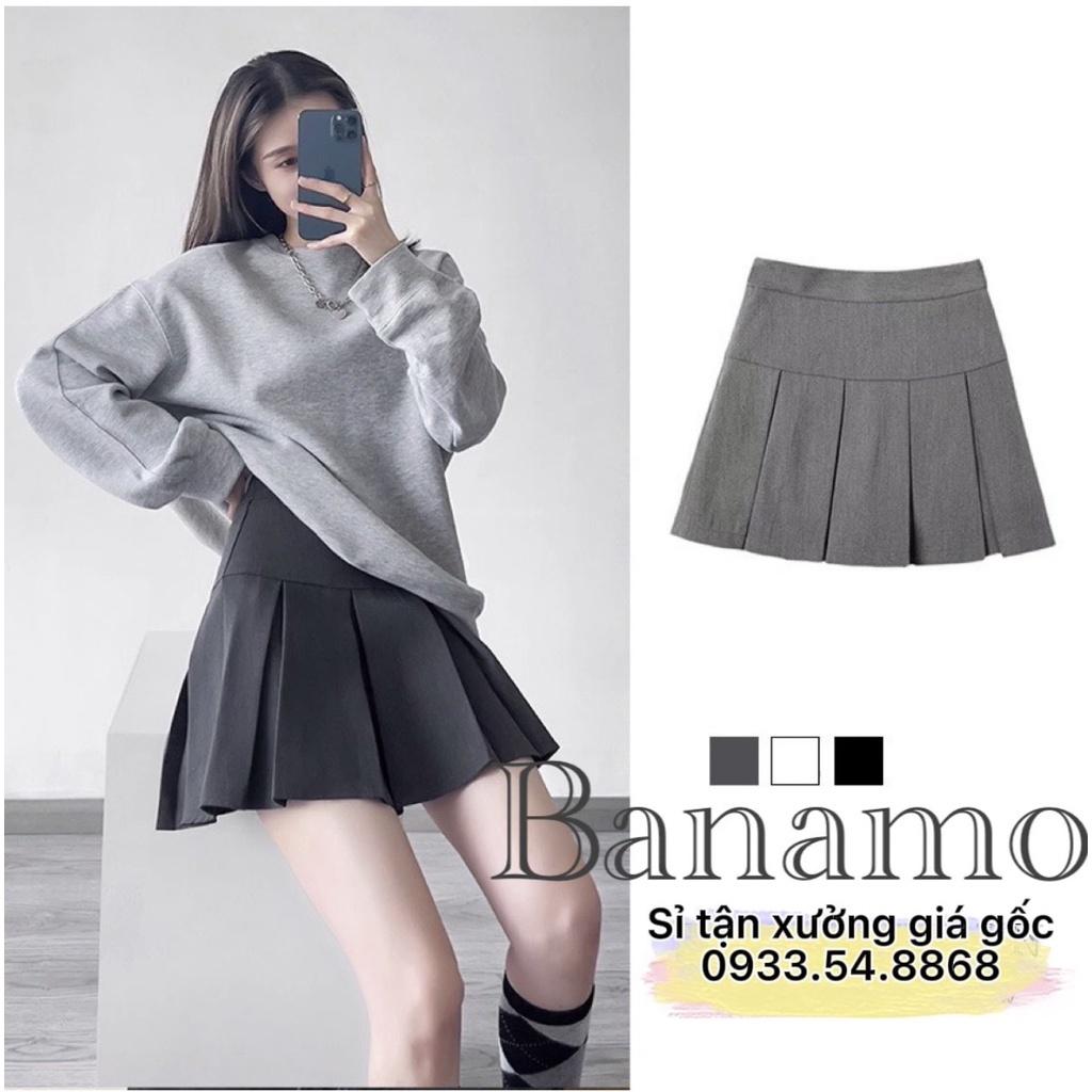 Chân váy tennis xếp ly to 3 màu trendy đen trắng xám thời trang Banamo Fashion 5321