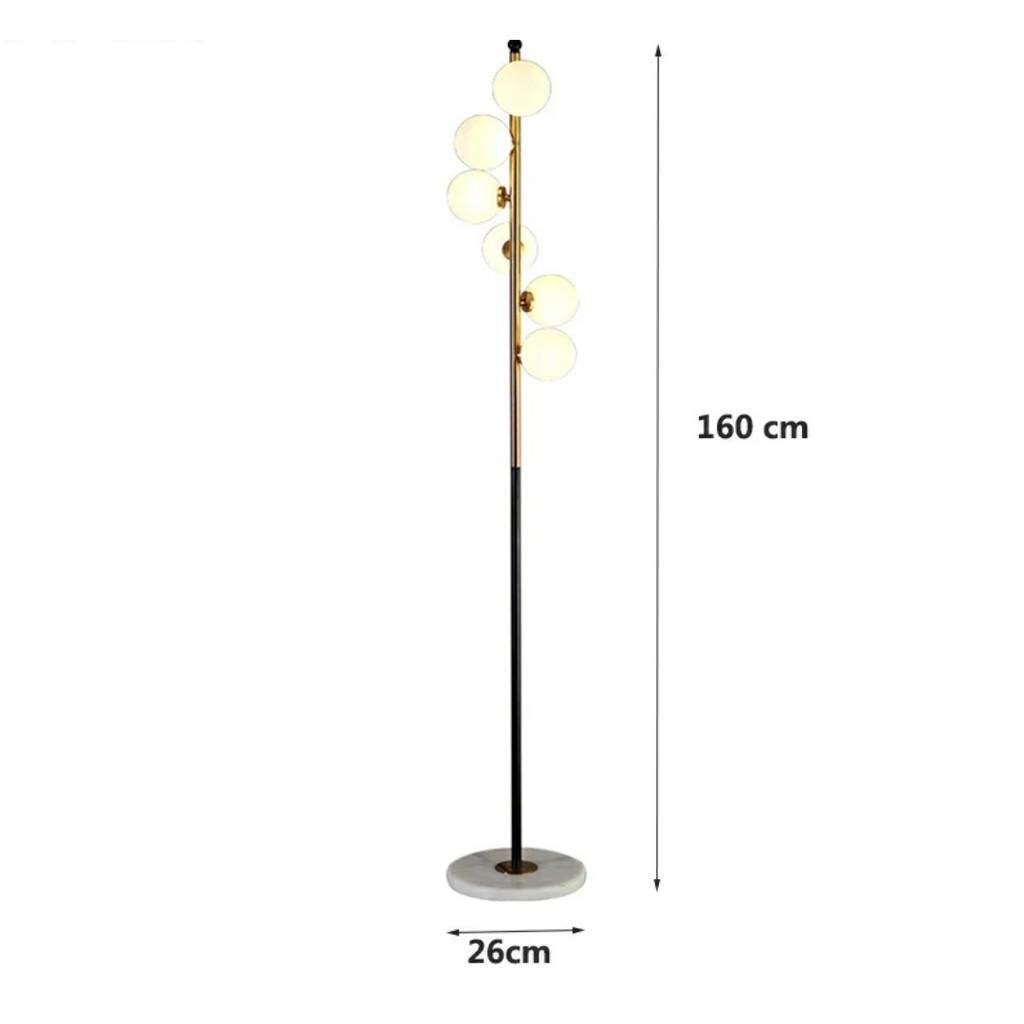Đèn cây 6 bóng thủy tinh trắng đục - decor - đèn đứng 6 bóng - đèn phong cách Bắc Âu đơn giản dạng xoắn ốc
