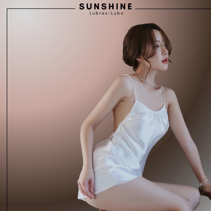 Đầm ngủ lụa 2 dây trắng sexy gợi cảm SUNSHINE LUBREXLUBO -LT1062 TRẮNG