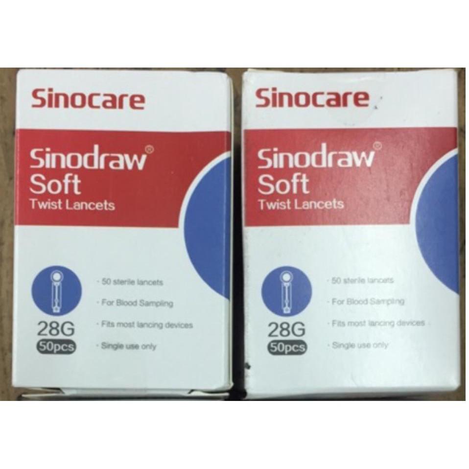 Kim chích đo đường huyết safe accu sinocare, vô trùng, đầu xoay vát 3 cạnh giảm đau và bớt sưng, tiện lợi, hộp 50 kim