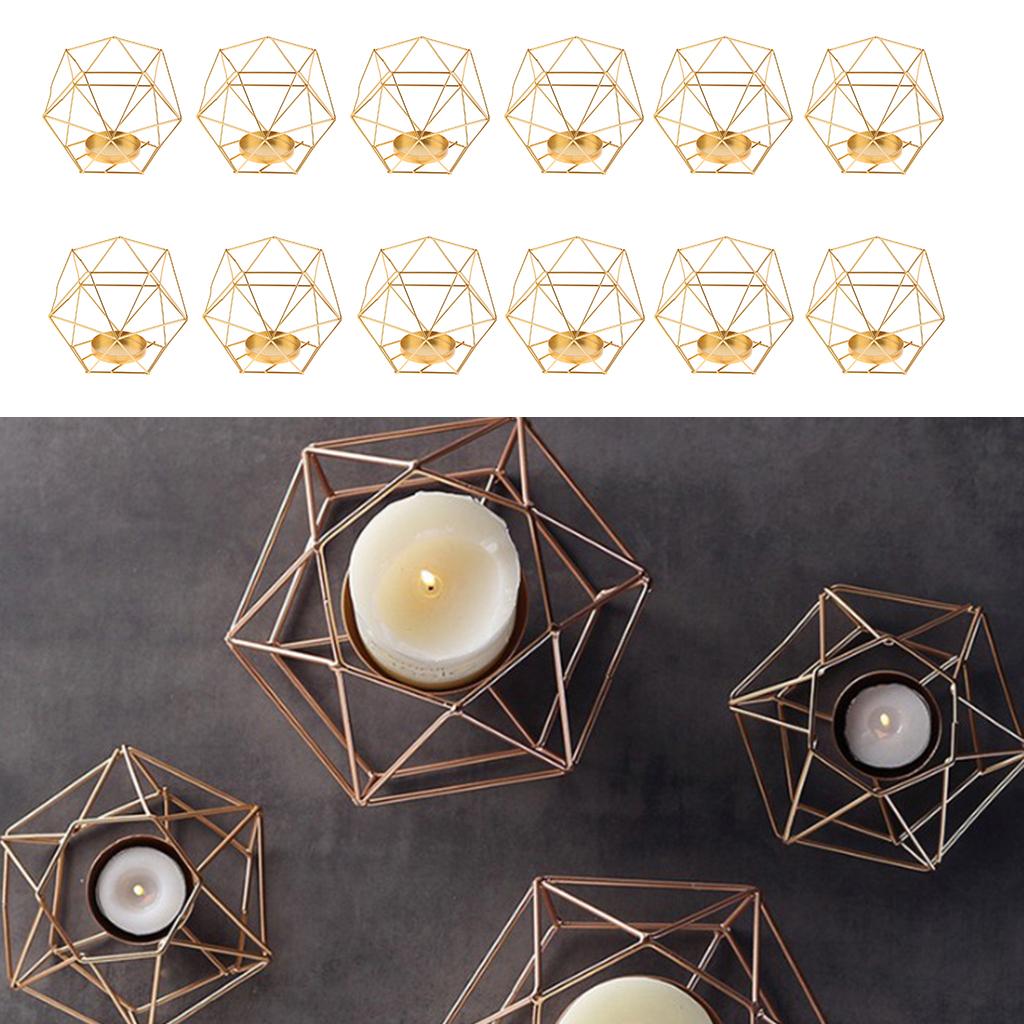12x Iron Wire 3D Copper Geometric Candle Tea Light Holder Mood Light Wedding