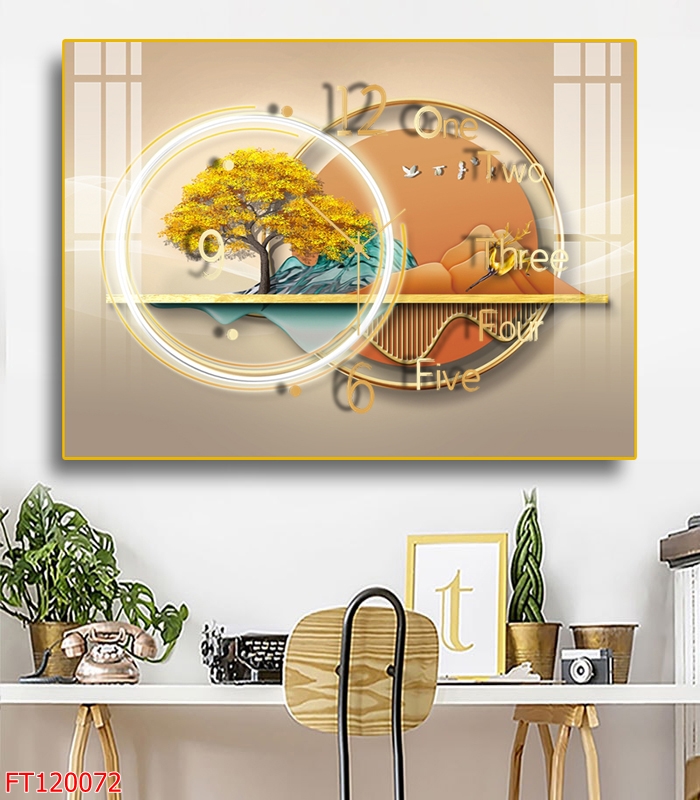 Tranh Đẹp Treo Tường Gắn Kim Đồng Hồ - Đồng Hồ Tráng Gương In Hình Phong Cảnh Và Hươu Đẹp