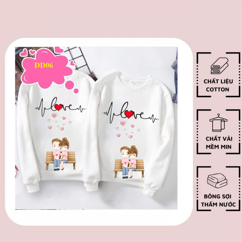 Áo Đôi Sweater Đẹp Nam Nữ MM06, Áo Đôi Với Người Yêu In Chữ Nhịp Tim