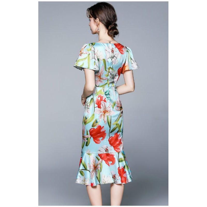 HÀNG NHẬP - ĐẦM BODY LỤA HOA ĐUÔI CÁ