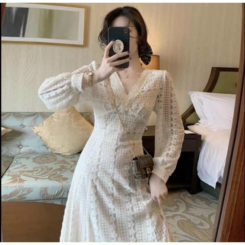 VÁY MAXI TRẮNG REN HÀNG TK