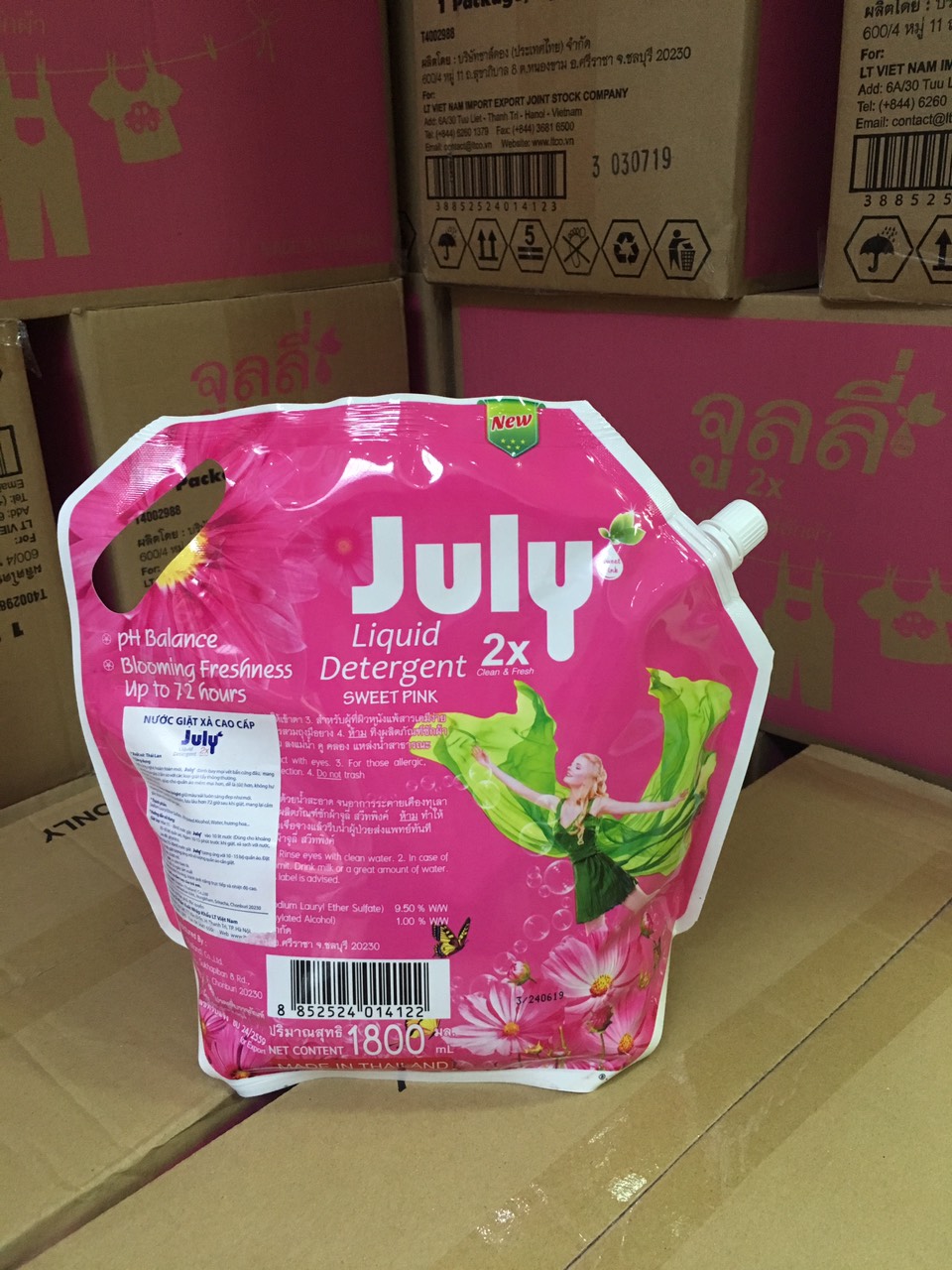 Combo túi nước giặt xả July 2X Sweet Pink 1.8L + túi lưới giặt quần áo 50x35cm