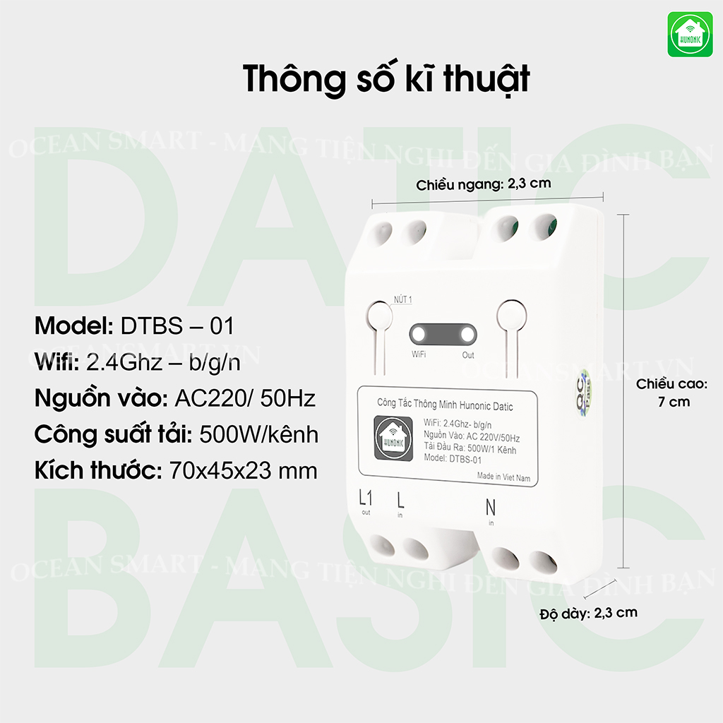 Công Tắc Cảm Ứng Wifi Thông Minh Hunonic, Giá Rẻ, Hẹn Giờ, Điều Khiển Từ Xa Qua Điện Thoại