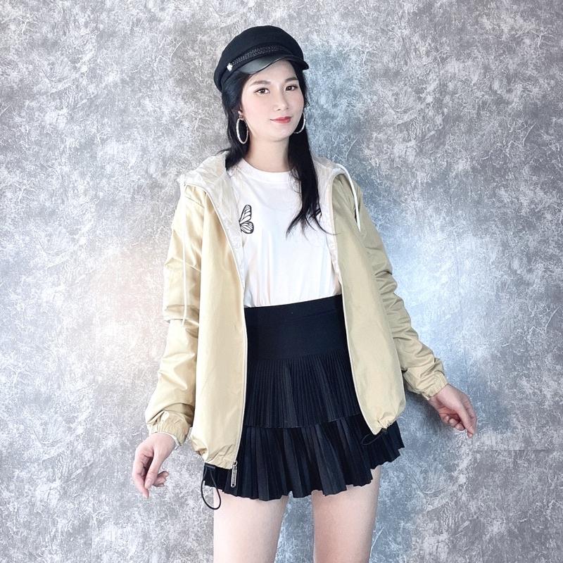 Áo khoác đôi nam nữ dù 2 lớp form rộng unisex áo gió có mũ in SIMPLICITY - CANDA 2258