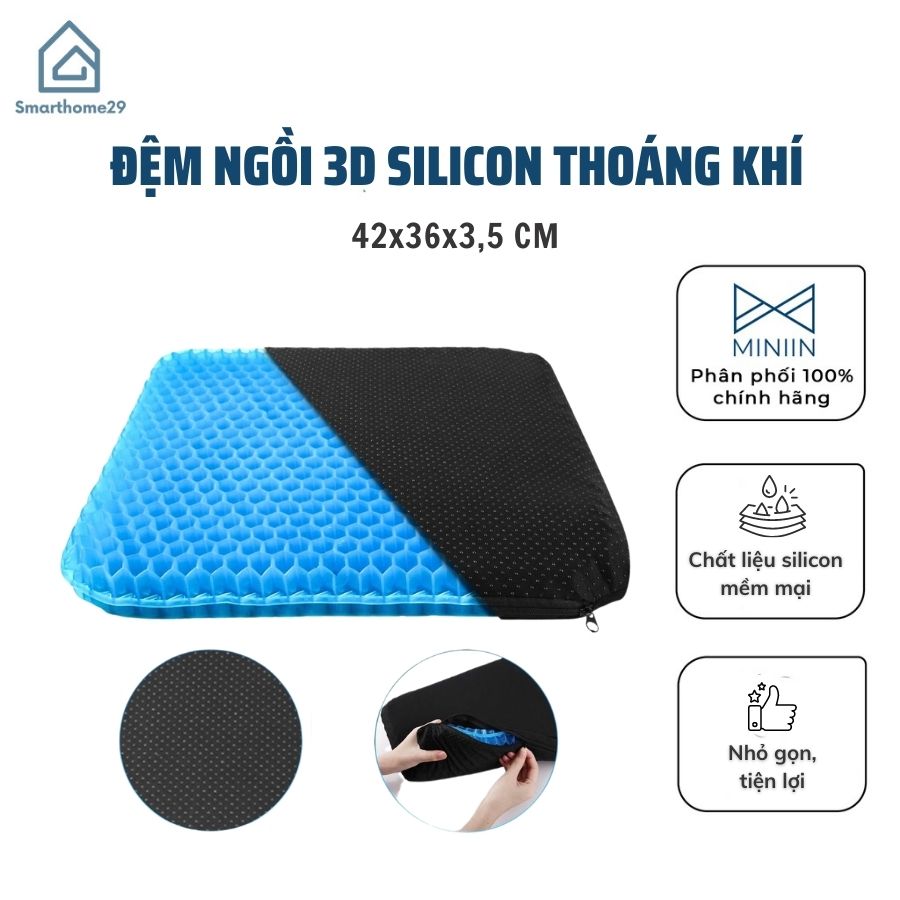 Đệm ngồi 3D silicon thoáng khí, đàn hồi tốt, Nệm lót ghế chất liệu mềm mại chống đau mỏi - Chính hãng MINIIN