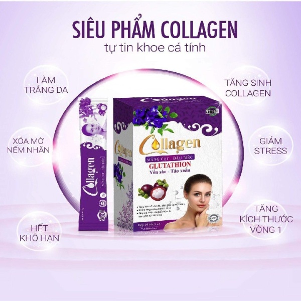 Colagen Măng Cụt, Đậu Biếc Zenpali - Hộp 30 gói Tặng Bình Pha Nước