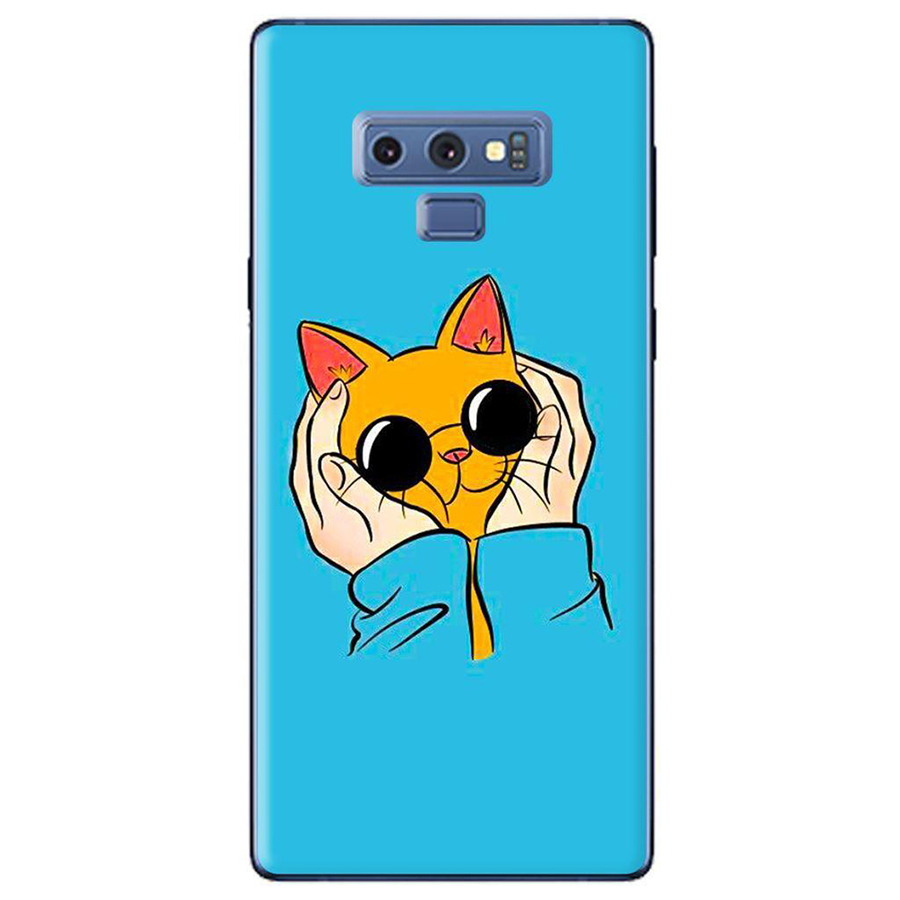 Ốp Lưng Dành Cho Samsung Galaxy Note 9 - Mèo Đeo Kính Nền Xanh