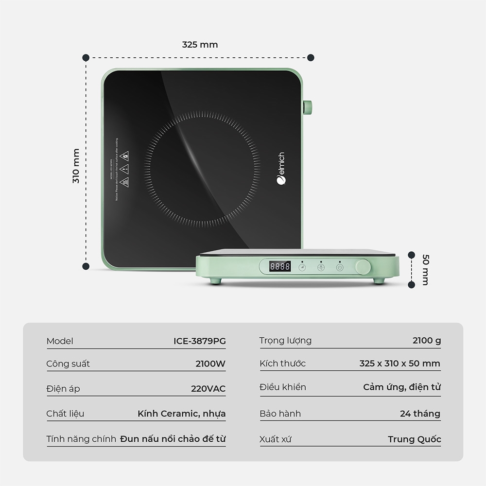 (HÀNG MỚI VỀ) Bếp từ Đơn Elmich ICE 3879 Công Suất 2100W Nấu Nhanh, Tiết kiệm Thời Gian 3 Màu Thời Thượng Cá Tính Hàng Chính Hãng