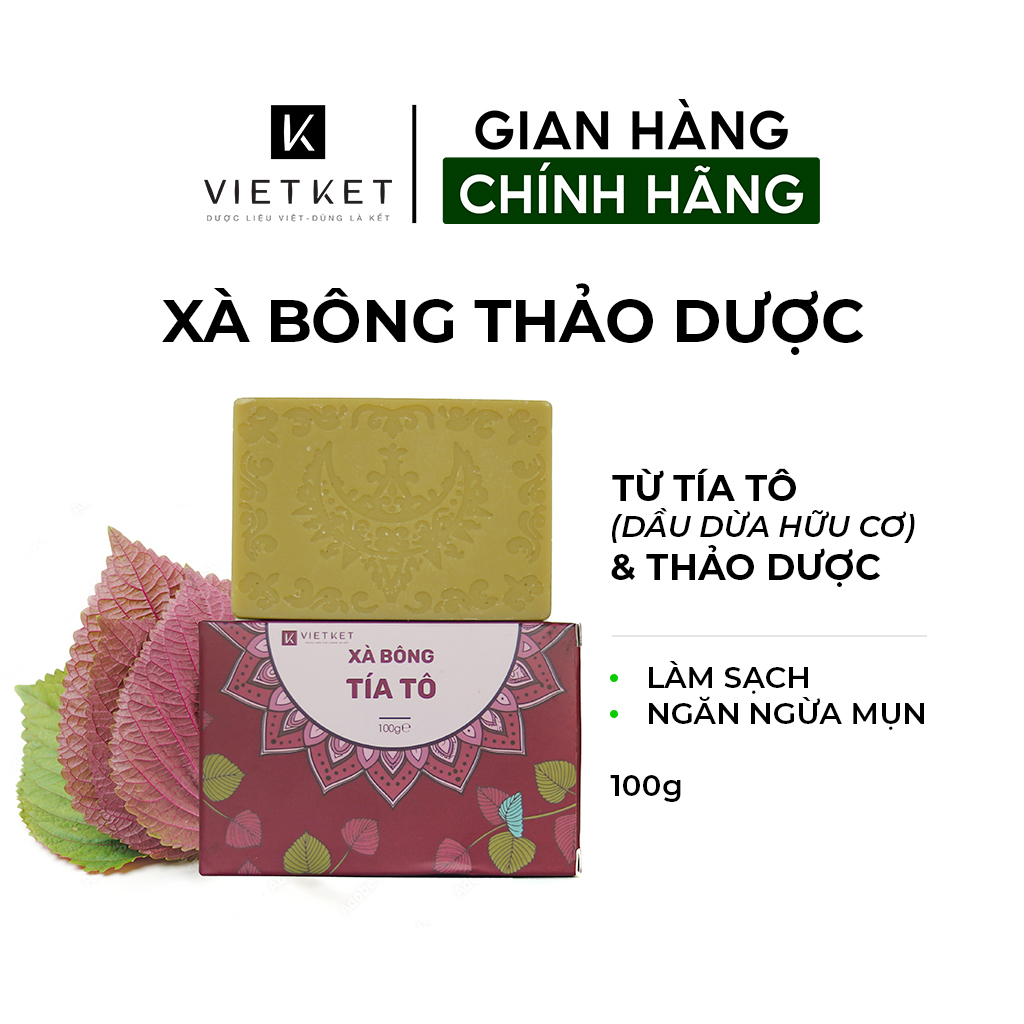 Cục Xà Bông Tía Tô VIETKET DDHC 100g - Làm Sạch, Giảm Mụn Lưng, Sáng Da, Duy Trì Độ Ẩm, Hương Thơm Thảo Dược