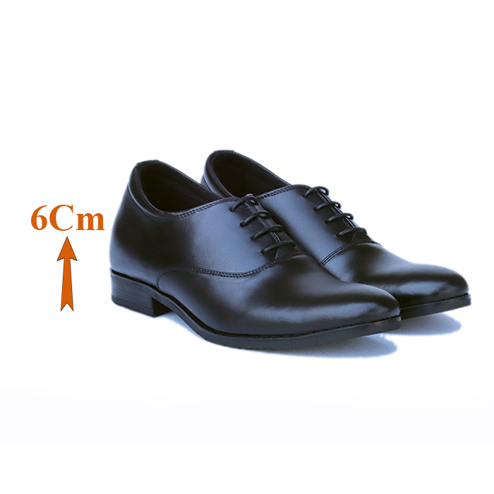 Giày Cao Nam T&TRA Tăng Cao 6Cm- S1008 Đen Trơn- Chất Liệu Da Bò Cao Cấp, Đế Cao Su Ghép- Đế Pháp, Phần Tăng Cao Ẩn Bên Trong
