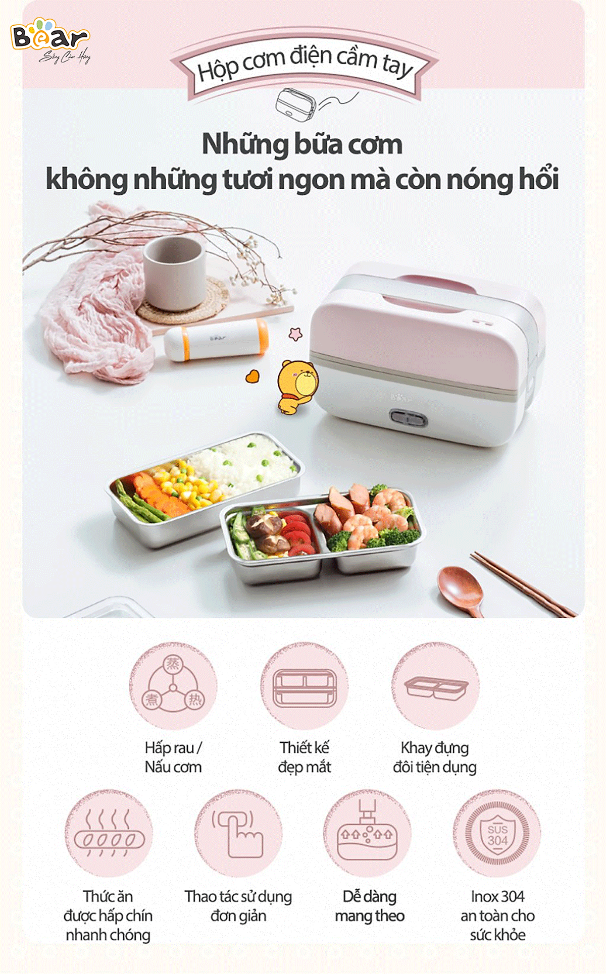Hộp Cơm Điện Giữ Nhiệt BEAR DFH-B10J2 - Hàng Chính Hãng