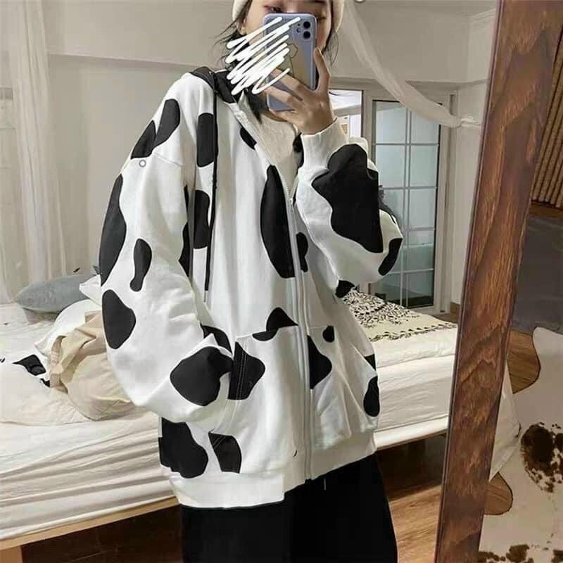 Áo hoodie bò sữa dây kéo nam nữ form rộng Unisex siêu xinh phong cách oversize