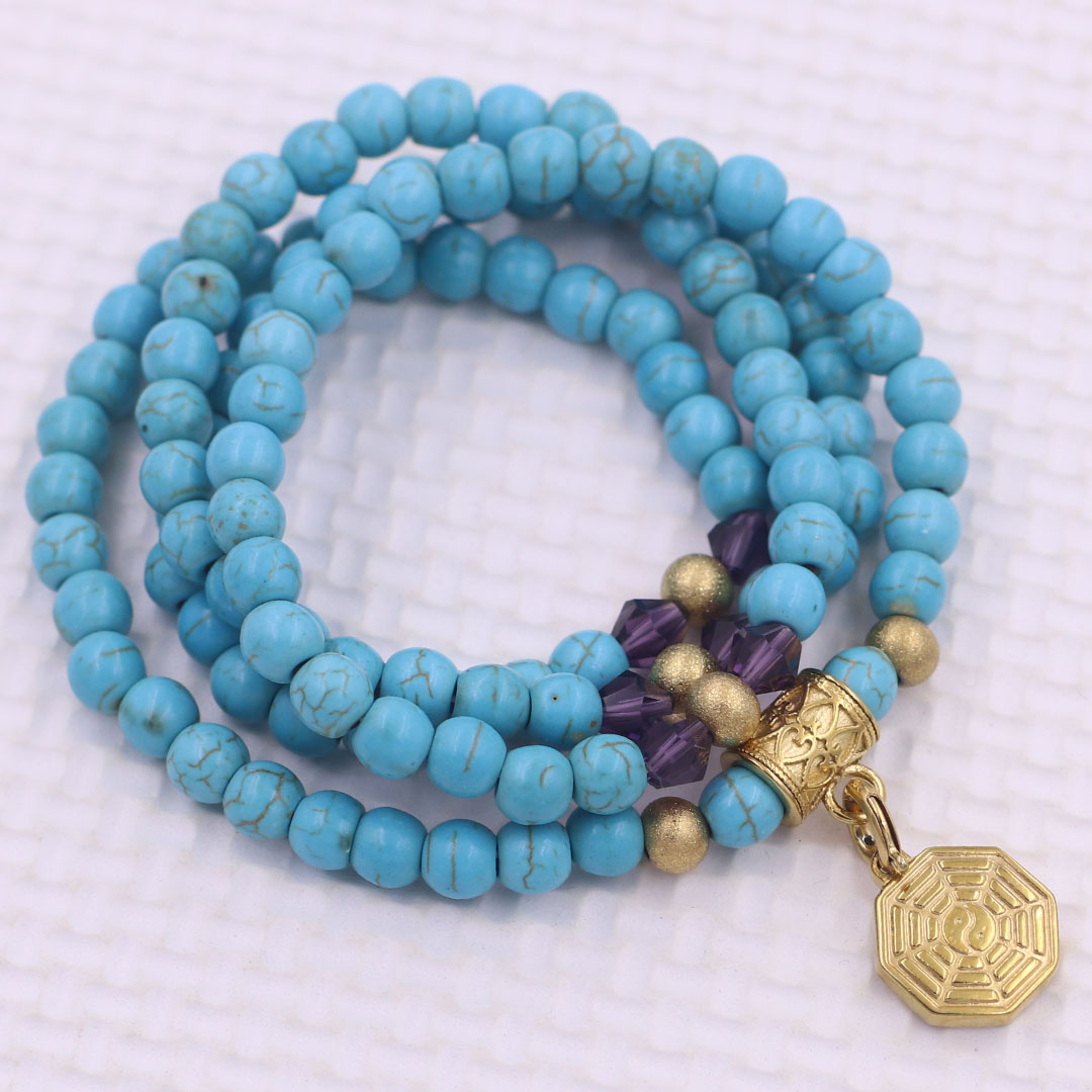 Vòng chuỗi 108 hạt đá thiên hà 6 ly charm bát quái inox - vòng chuỗi niệm Phật, vòng tay chuỗi hạt