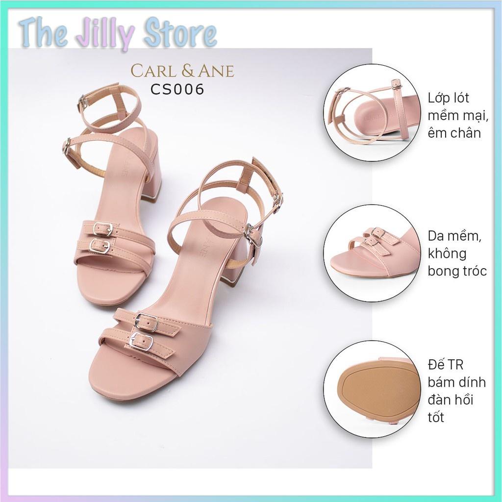 Giày sandal nữ Carl &amp; Ane quai ngang phối dây mảnh cao 6cm màu hồng CS006