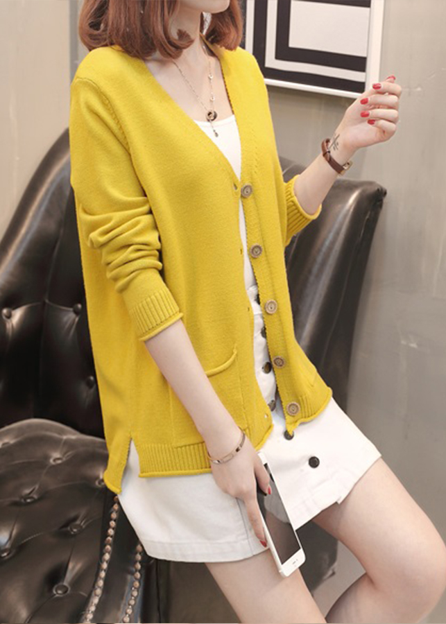Áo cardigan len nữ 2 túi trước thời trang phong cách Hàn Quốc DV15