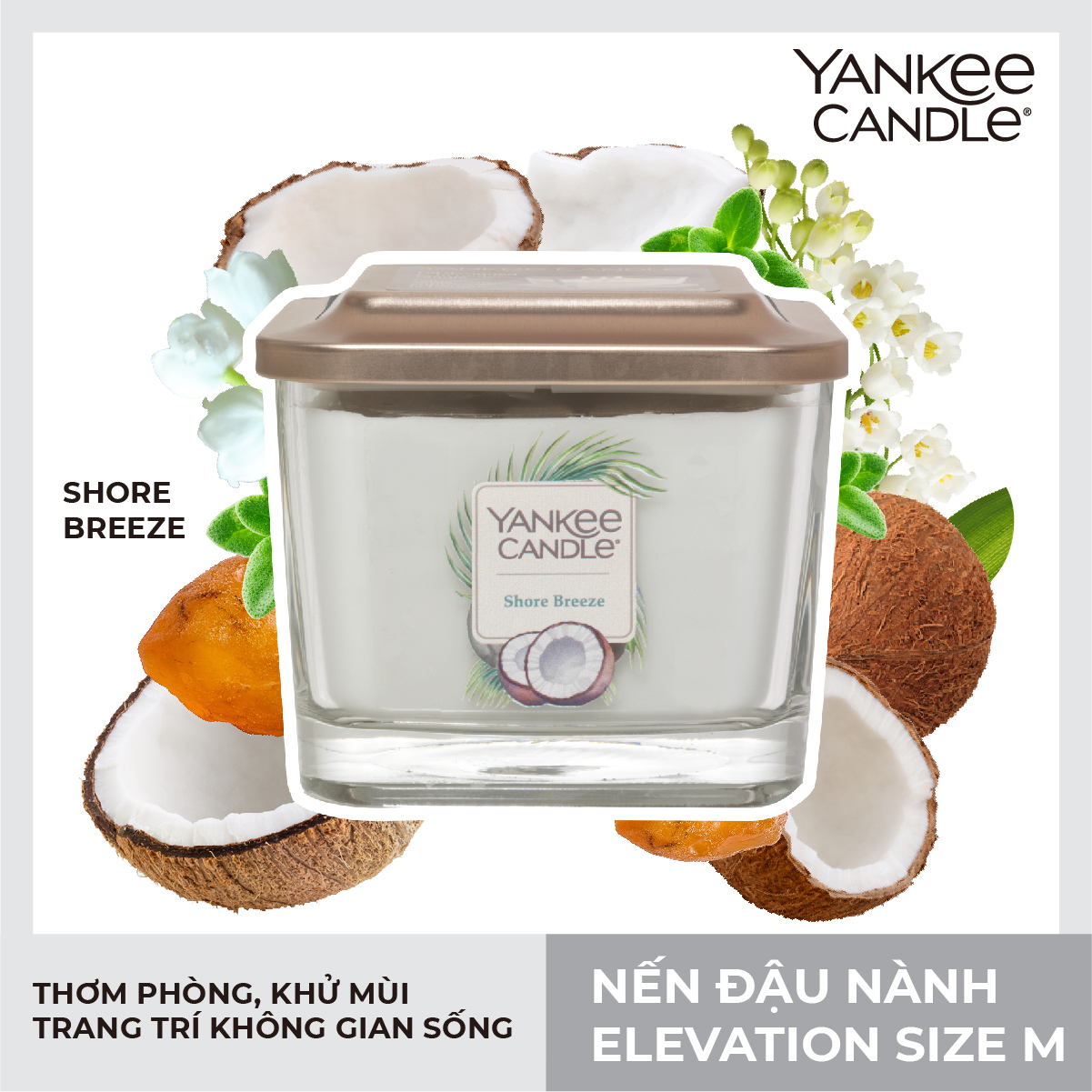 Nến ly vuông Elevation Yankee Candle size M - Shore Breeze (347g)