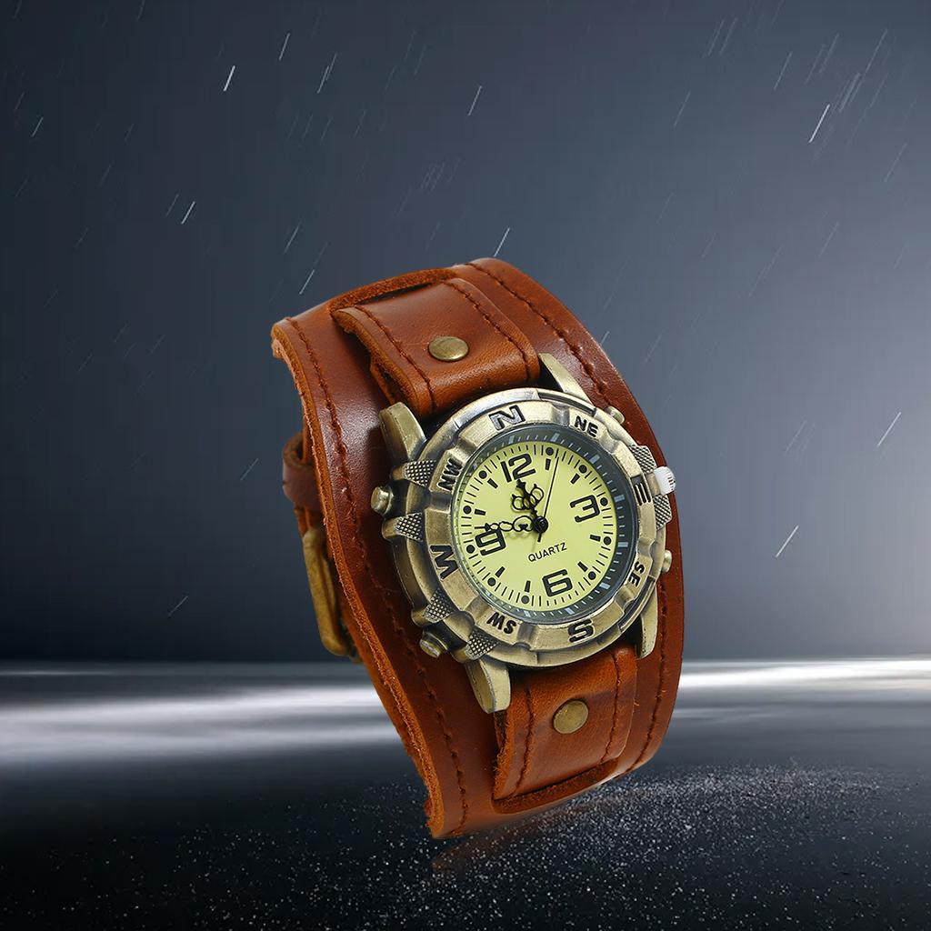 2 Pieces Retro Style Leather Bracelet Watches Watch Band Wristwatch Men