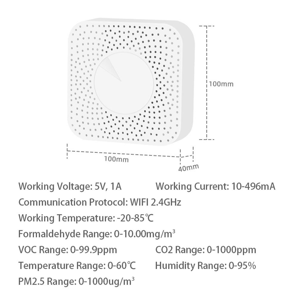 Tuya WiFi Intelligent Air Quality Monitor 6-in-1 Air Housekeeper PM2.5/Formaldehyde/VOC/CO2/Temperature/Humidity Detector Compatible with Alexa Google Home for Home Office