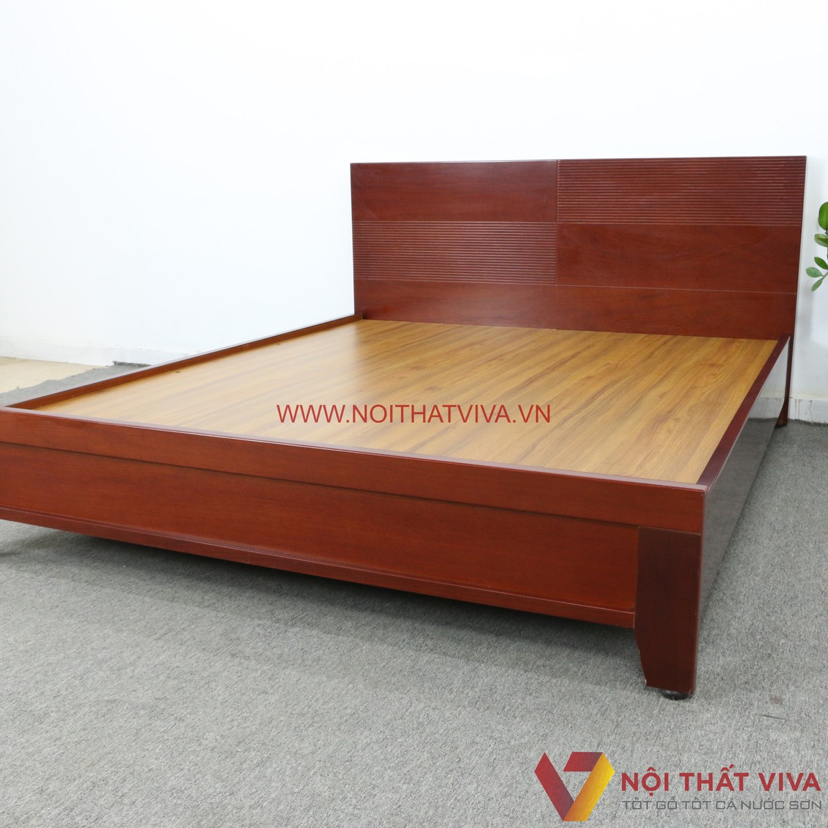 Giường Gỗ 4 Chân Cao Màu Xoan Đào MDF Phủ Melamine Chạy Chỉ Đẹp Giá Rẻ