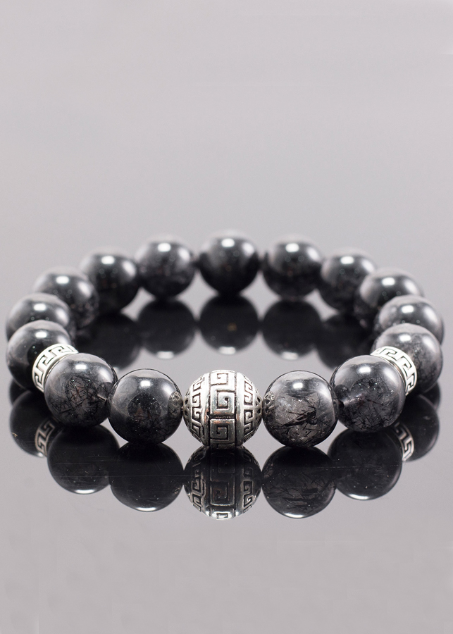 Vòng tay đá thạch anh tóc đen phối charm bạc Ngọc Quý Gemstones