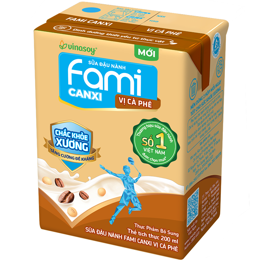 Thùng Sữa đậu nành Vinasoy Fami Canxi vị Cà Phê (200ml x 36 Hộp)
