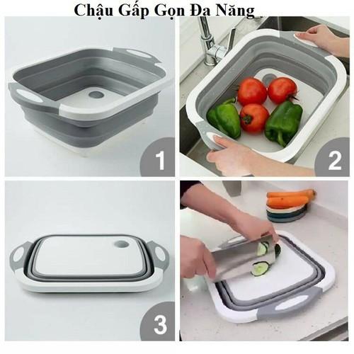 Chậu Rửa Gấp Gọn Kiêm Thớt Đa Năng l Đồ Dùng Tiện Ích 3 in1