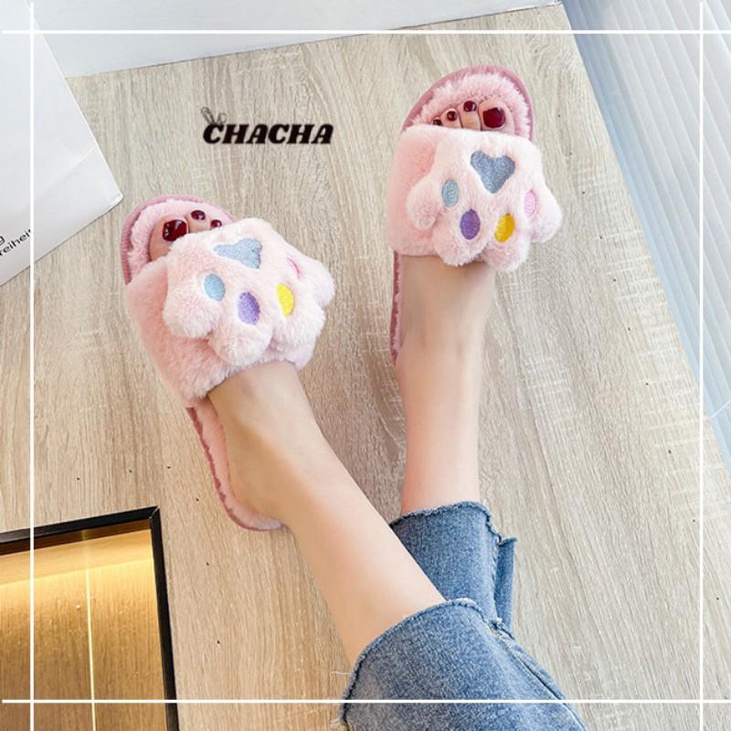 Dép đi trong nhà Chacha Sweet Dép bông hình Chân Gấu hồng pinky đáng yêu siêu êm