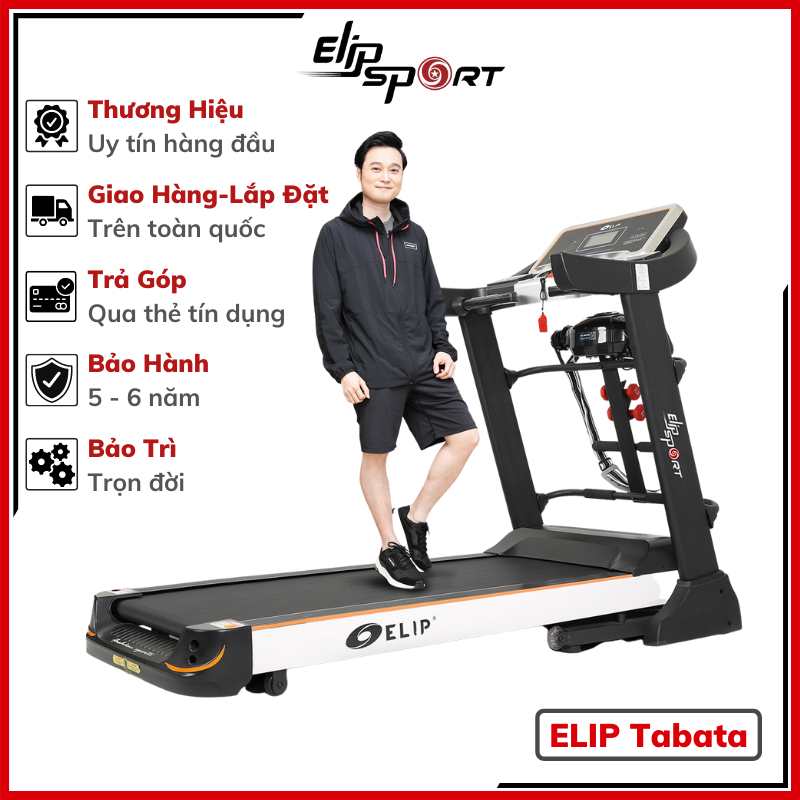 Máy Chạy Bộ Điện Đa Năng ELIP Tabata công suất 3.0HP, Nâng dốc tự động, Bảo hành chính hãng