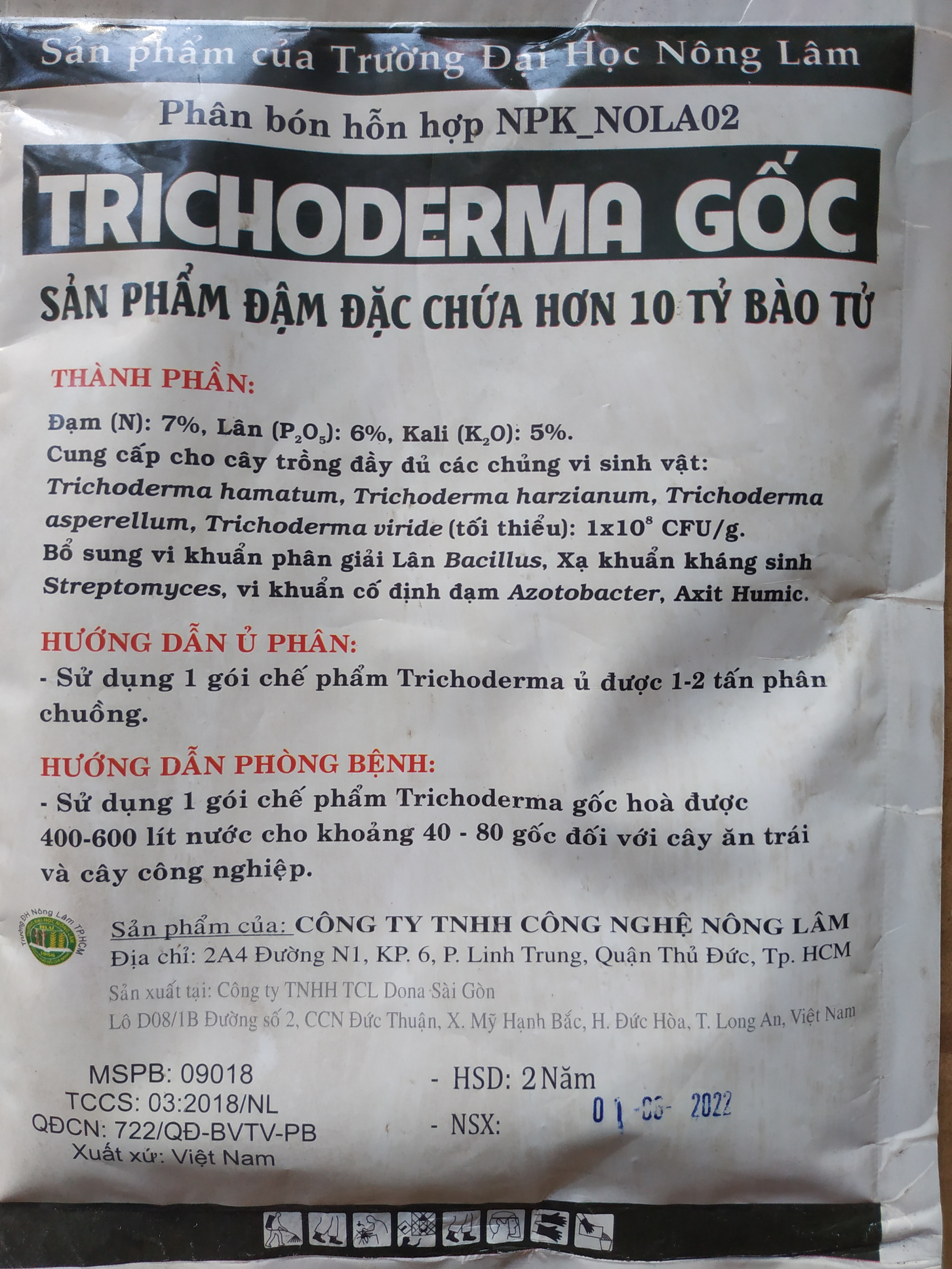 Nấm trichoderma Nông Lâm - chứa hơn 10 tỷ bào tử - gói 100 gram