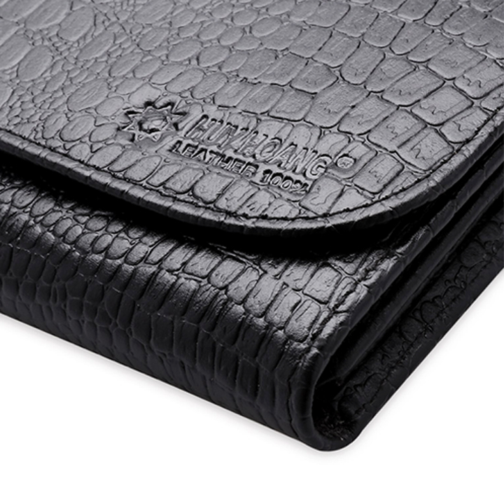 HJ3108-09-10 - Bóp nữ vân cá sấu Huy Hoàng bấm nút màu da, đen, nâu