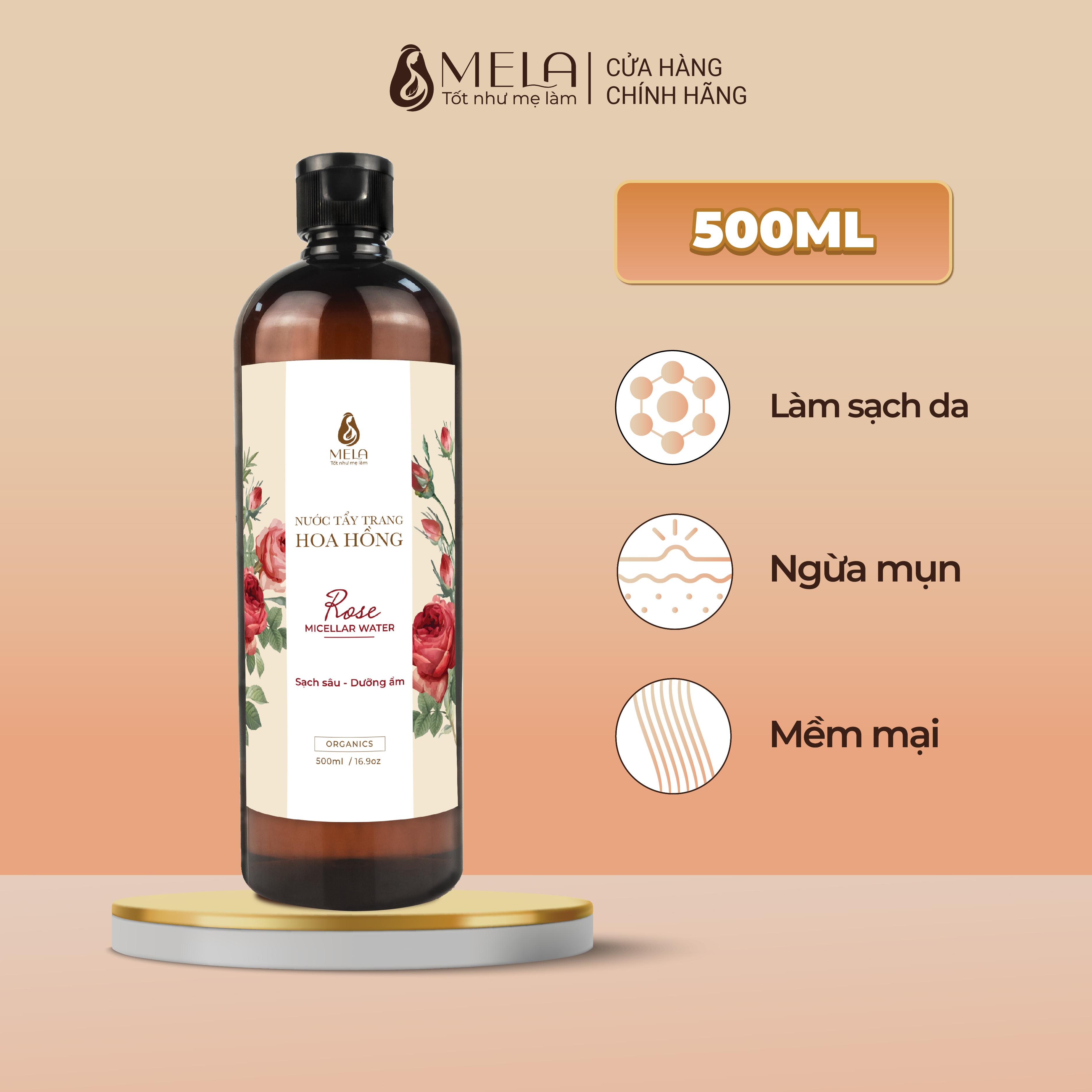 Nước Tẩy Trang Hoa Hồng MELA An Toàn Cho Da Dầu Mụn Làm Sạch Sâu Thoáng Lỗ Chân Lông 500ml - ML15
