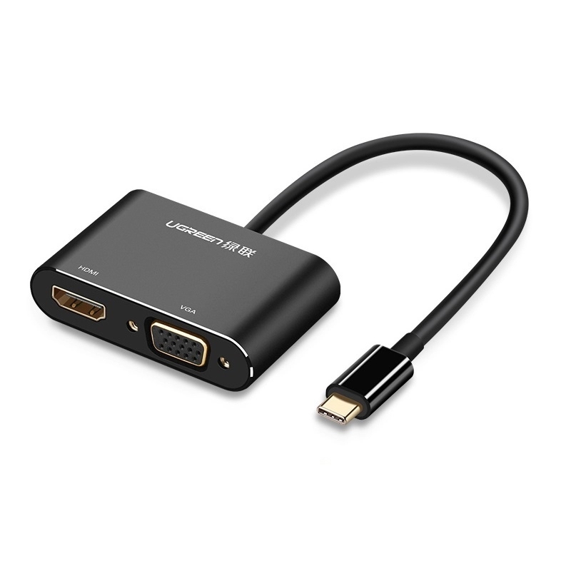 Cáp chuyển đổi USB-C dương Sang 1*HDMI Female, 1*VGA Female không hổ trợ Audio vỏ nhôm dài 25cm màu Đen Ugreen TC50318CM162 Hàng chính hãng.