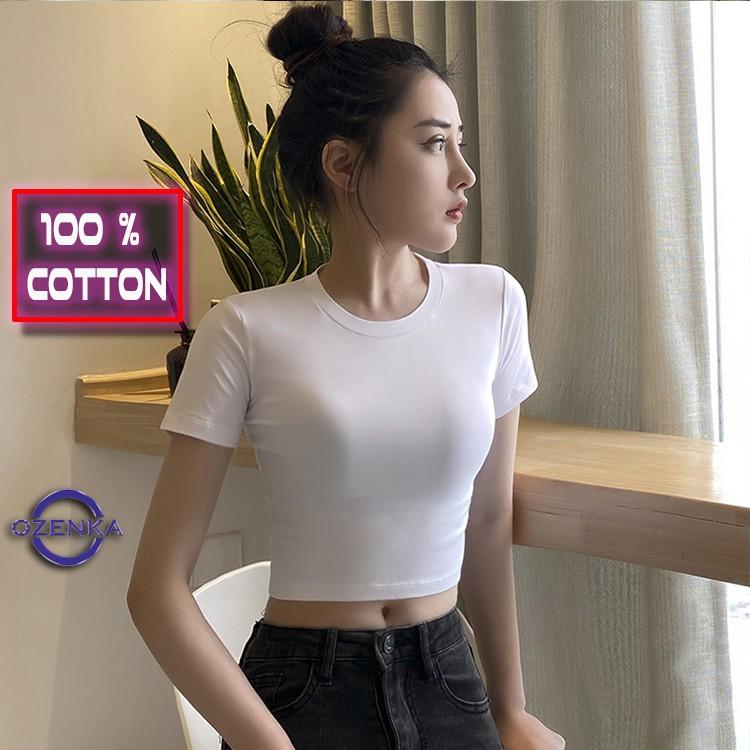 Áo croptop ôm nữ trắng đen 100% cotton , áo crt thun gân body đẹp basic sang chảnh freesize dưới 50 kg